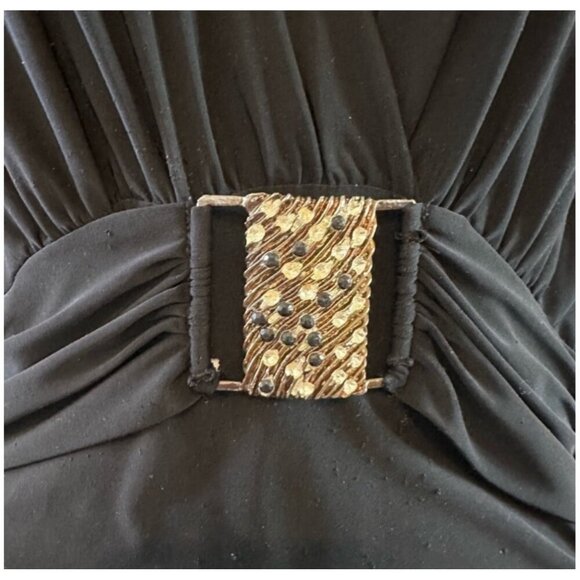 Sabora Black Ruched Belted V-Neck Dress Size M - Picture 6 of 10